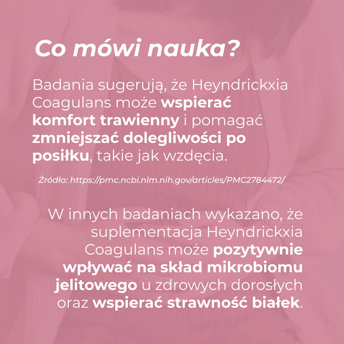 Informacja edukacyjna o badaniach nad Heyndrickxia Coagulans, mikrobiomem jelitowym, trawieniem i wzdęciami.