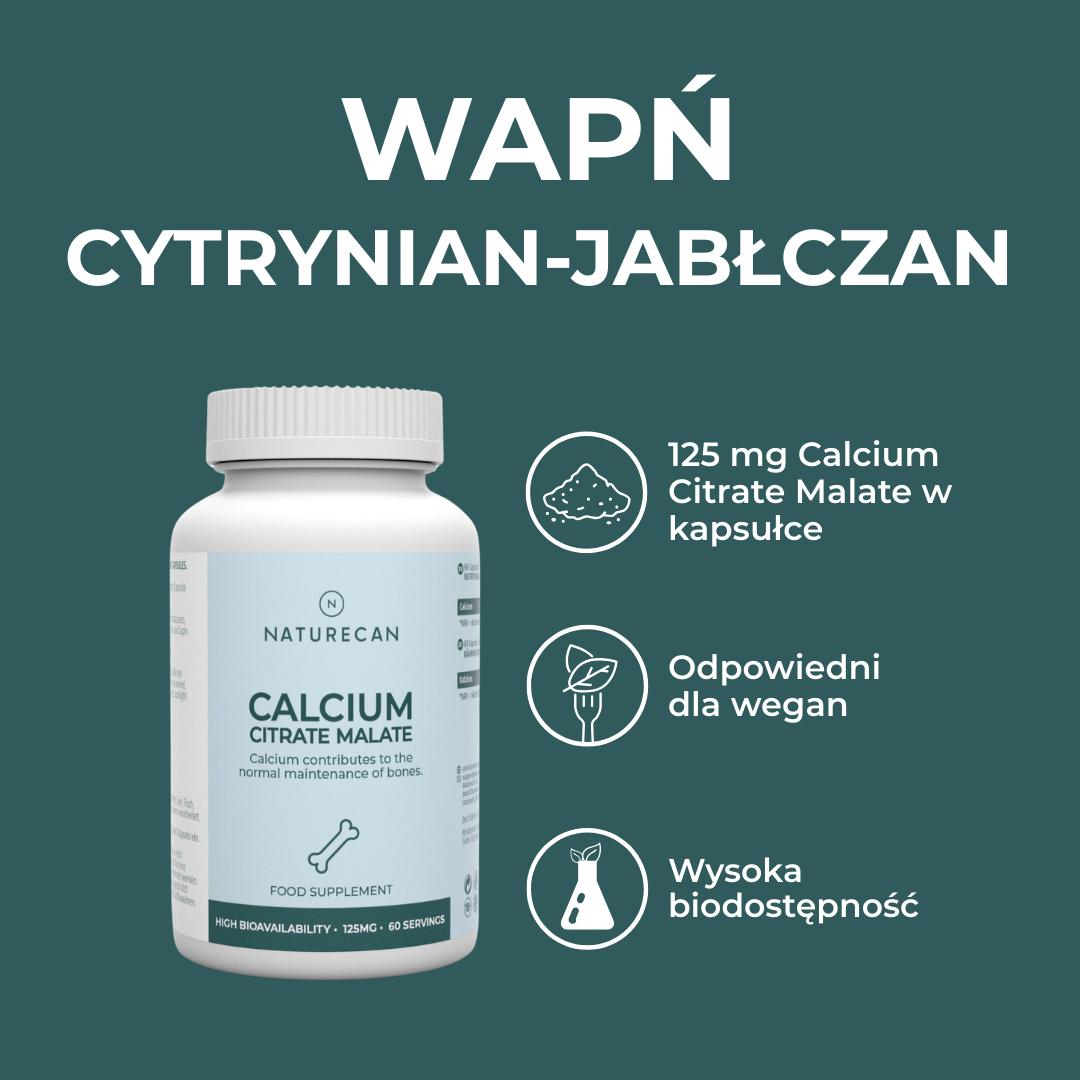 Naturecan Calcium Citrate Malate – 125 mg w kapsułce, wysoka biodostępność, odpowiedni dla wegan