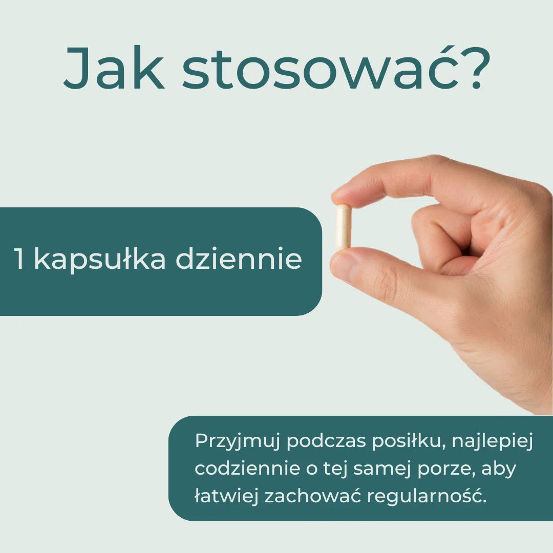 Sposób stosowania Biotyny z cynkiem Naturecan – jedna kapsułka dziennie, najlepiej podczas posiłku