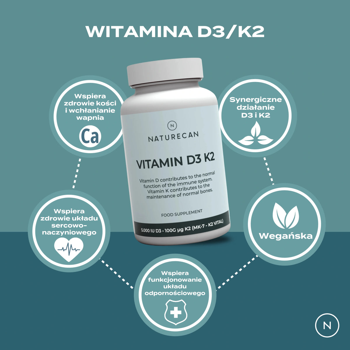 Witamina D3 i K2 Naturecan wspierająca odporność, kości i zdrowie serca