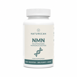 Butelka suplementu Naturecan NMN 500 mg – czyste NMN o 99% czystości, front etykiety.