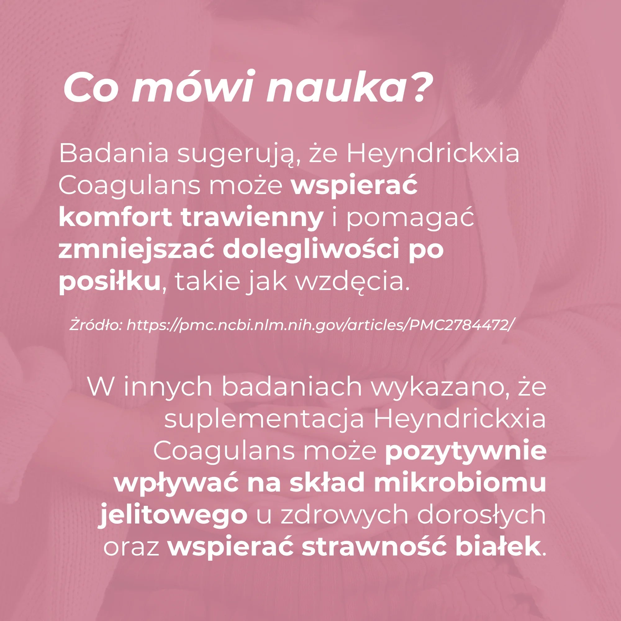 Informacja edukacyjna o badaniach nad Heyndrickxia Coagulans, mikrobiomem jelitowym, trawieniem i wzdęciami.