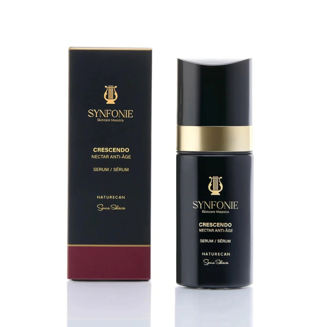 Crescendo Nectar serum anti-aging Naturecan Sonia Sélaire w czarnej butelce z opakowaniem