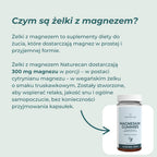 Infografika wyjaśniająca, czym jest magnez w żelkach i jak wygodnie wspiera codzienną suplementację.