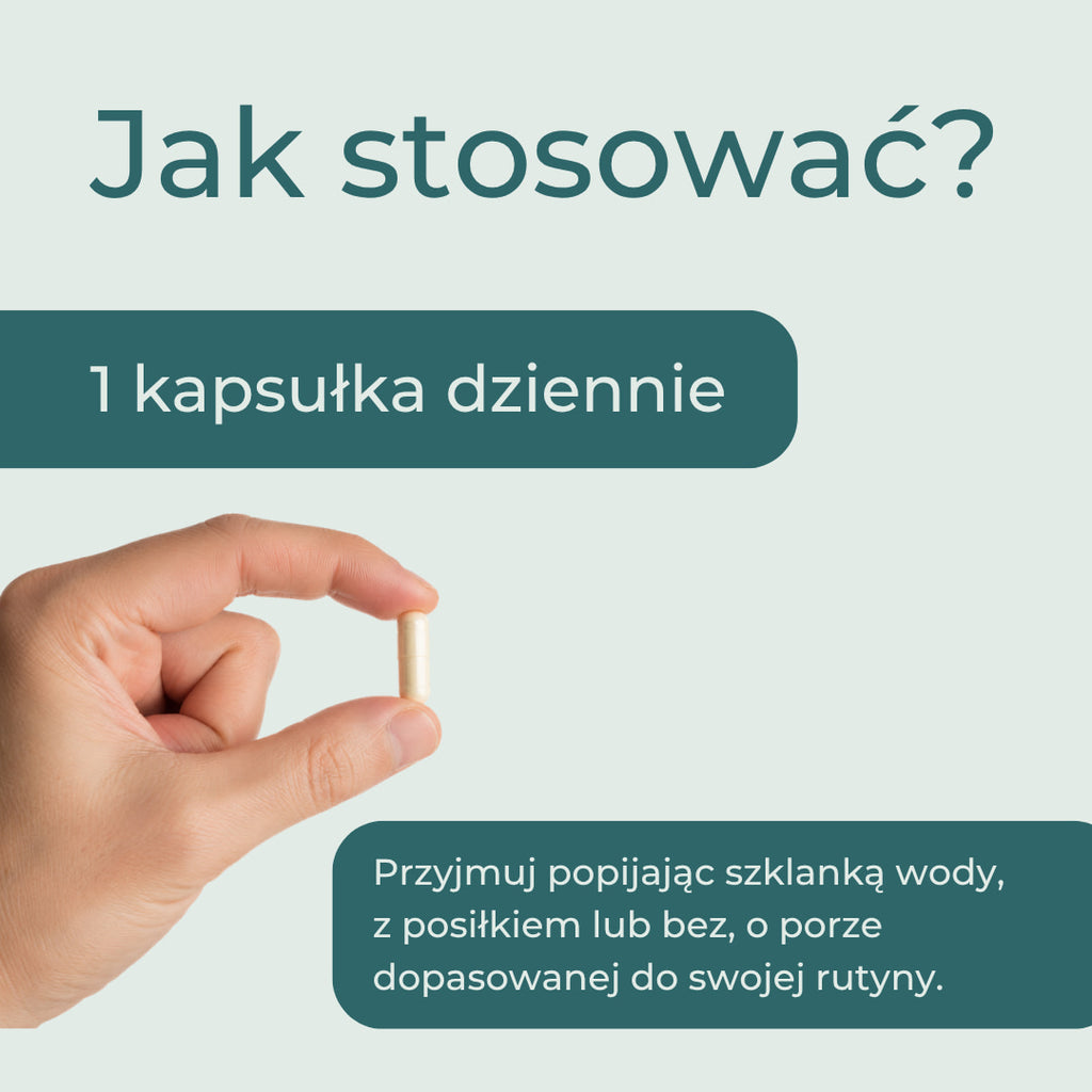 Jak stosować cynk w kapsułkach — jedna kapsułka dziennie, z posiłkiem lub bez, popijając wodą.