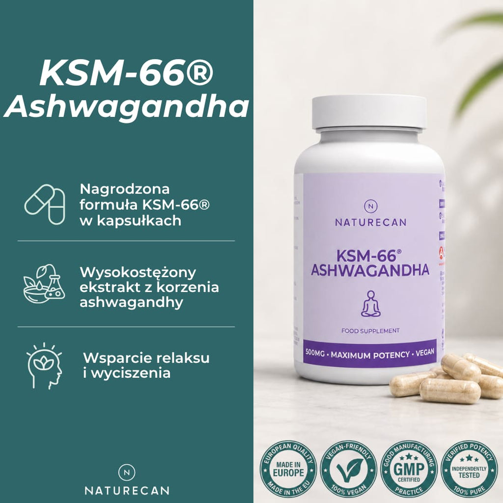 KSM-66 Ashwagandha Naturecan 500 mg – ekstrakt z korzenia ashwagandhy w kapsułkach