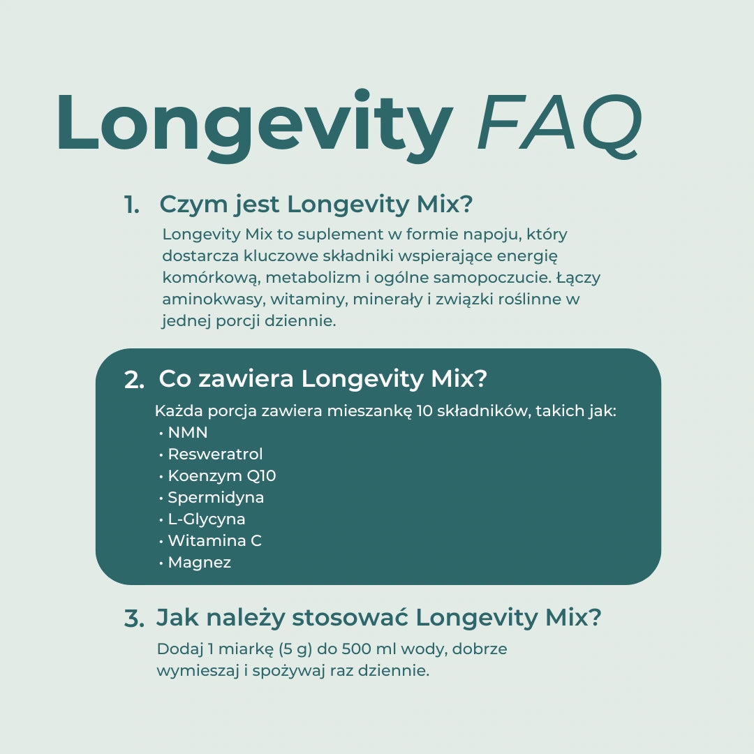 Longevity Mix – najczęściej zadawane pytania i odpowiedzi