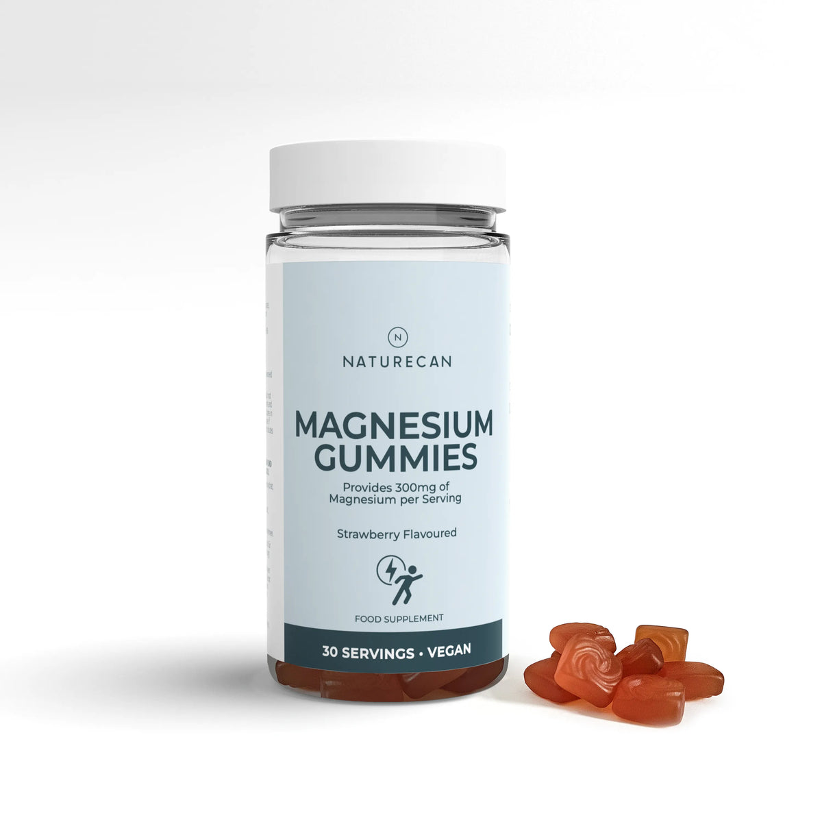 Magnez w żelkach Naturecan o smaku truskawkowym, z 300 mg magnezu w porcji i wegańską formułą do żucia.