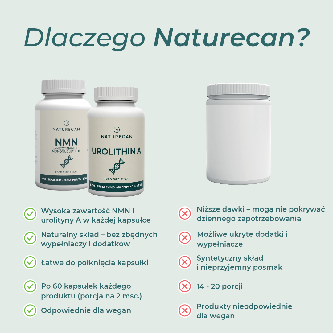 NMN i urolityna A Naturecan vs konkurencja – skład, dawka i jakość suplementów
