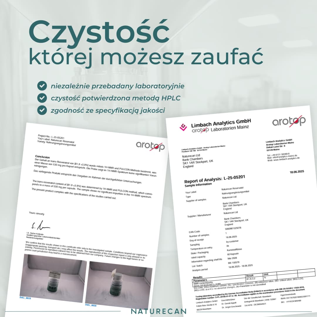 Trans-resweratrol Naturecan przebadany laboratoryjnie i sprawdzony metodą HPLC